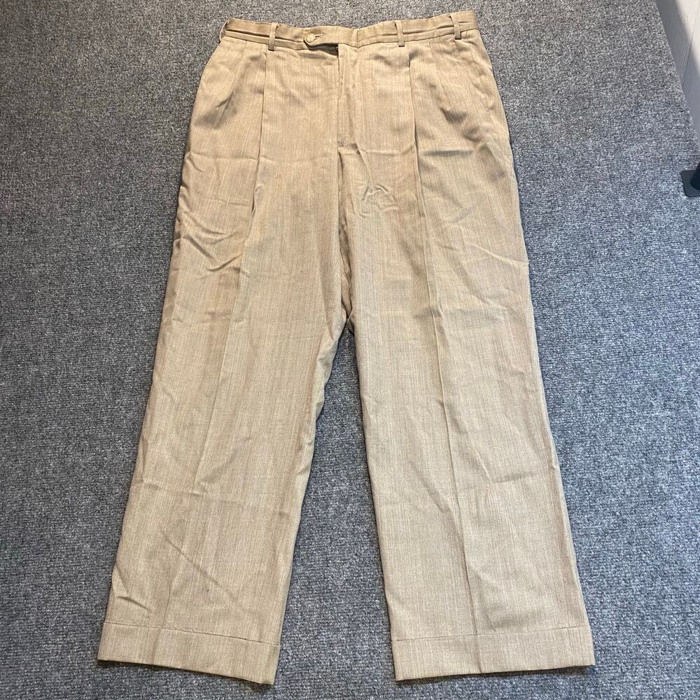 Vintage Berle for Nordstrom Mens 34R Regular Worsted Wool Khaki Pants Super 100s
